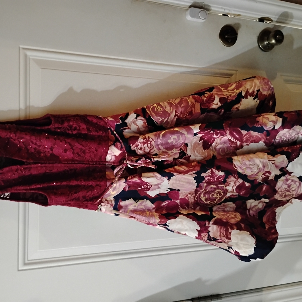 Floral Burgundy and Pink High-low Dress